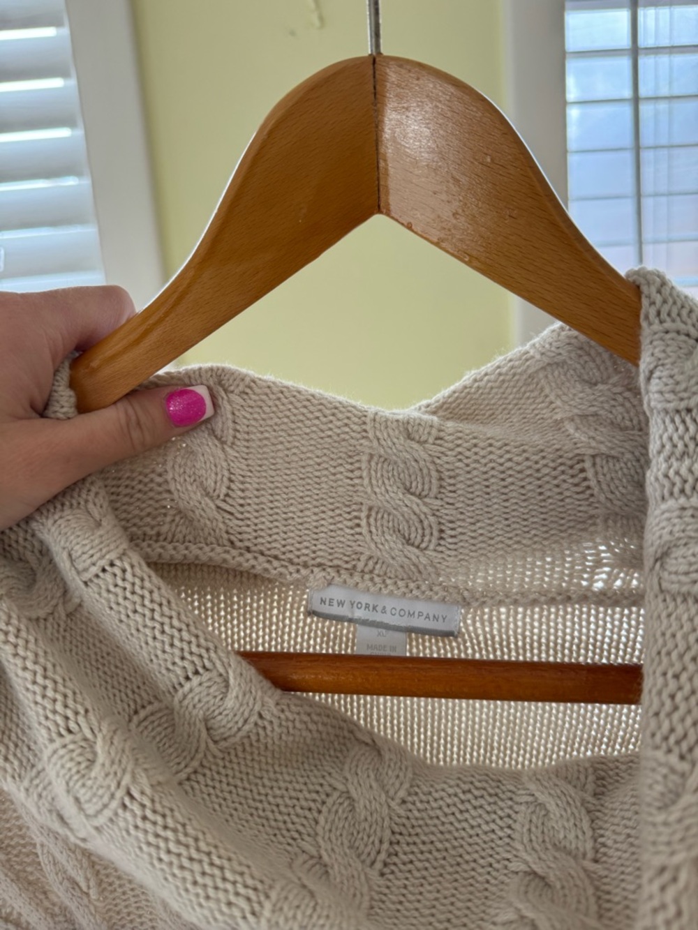 New York & Company Cream Cable Knit Cowl Neck Sweater